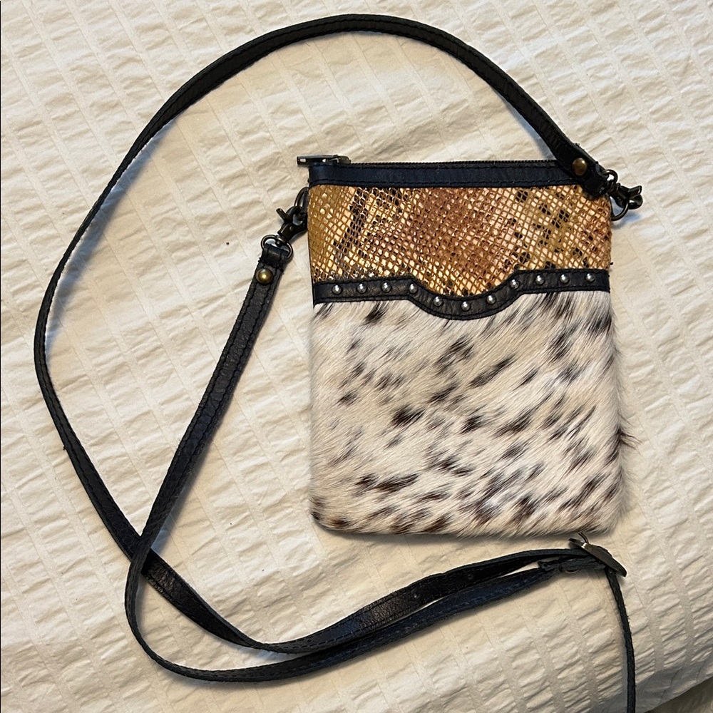 American Darling Gold Snake-Print and Spotted Fur Crossbody